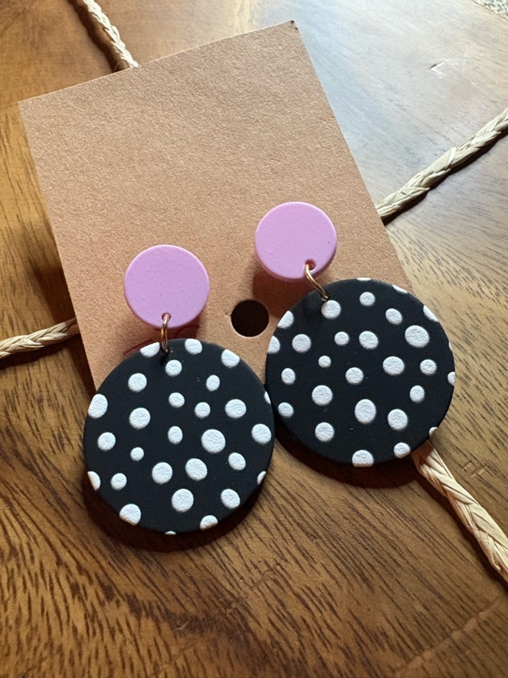 New Black & White Polka Dot Drop Earrings with Lavender purple  Studs